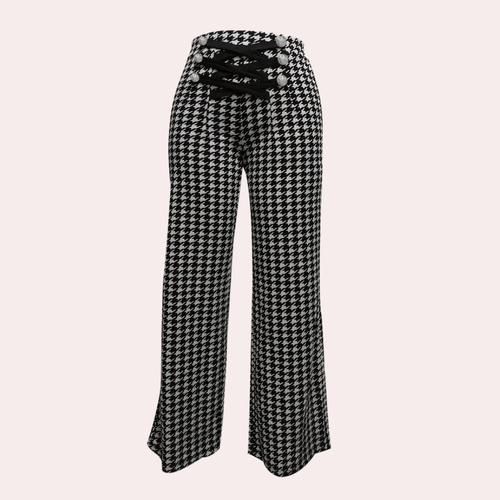 Lotte | Stijlvolle hoge taillebroek met pied-de-poule patroon