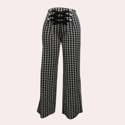 Lotte | Stijlvolle hoge taillebroek met pied-de-poule patroon