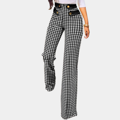 Lotte | Stijlvolle hoge taillebroek met pied-de-poule patroon