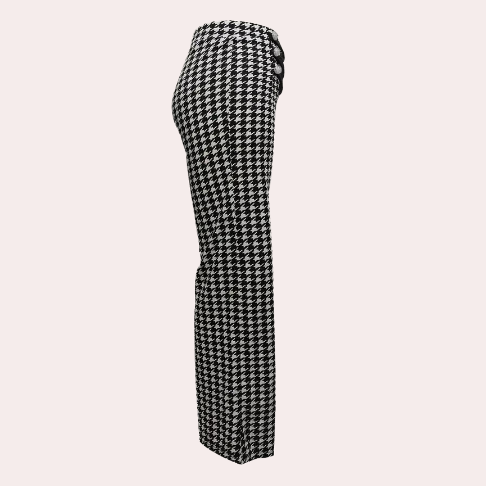 Lotte | Stijlvolle hoge taillebroek met pied-de-poule patroon
