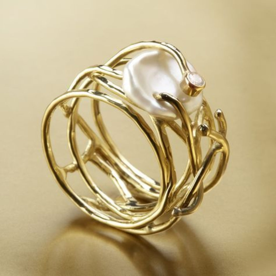 Samira – Dunne gouden & parelring
