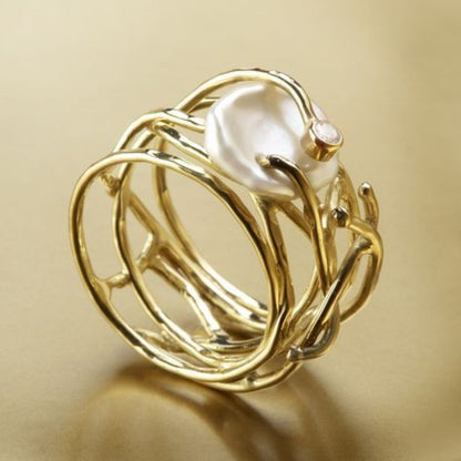 Samira – Dunne gouden & parelring