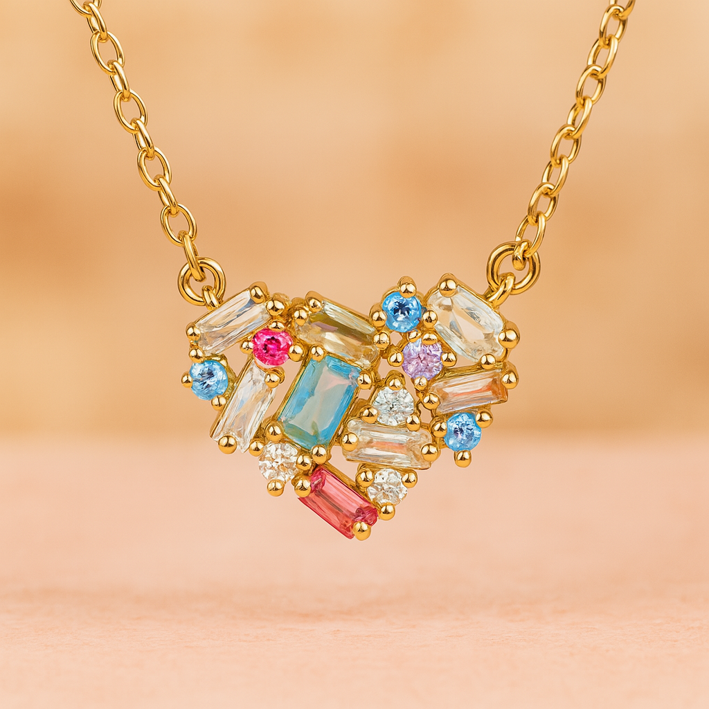 Moderne ketting met veelkleurig kristallen hart Dames - Annika