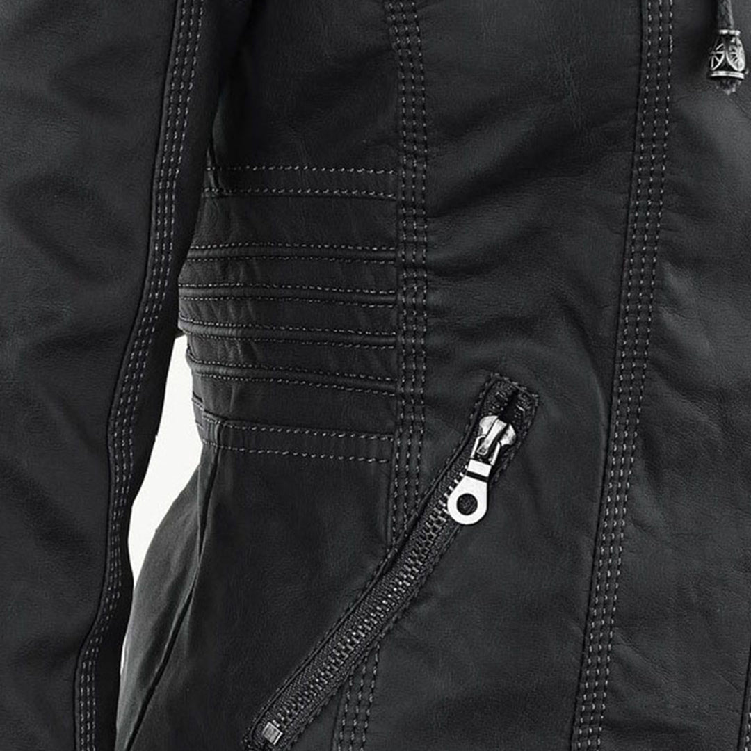 Isabelle – Veste moderne en cuir avec capuche