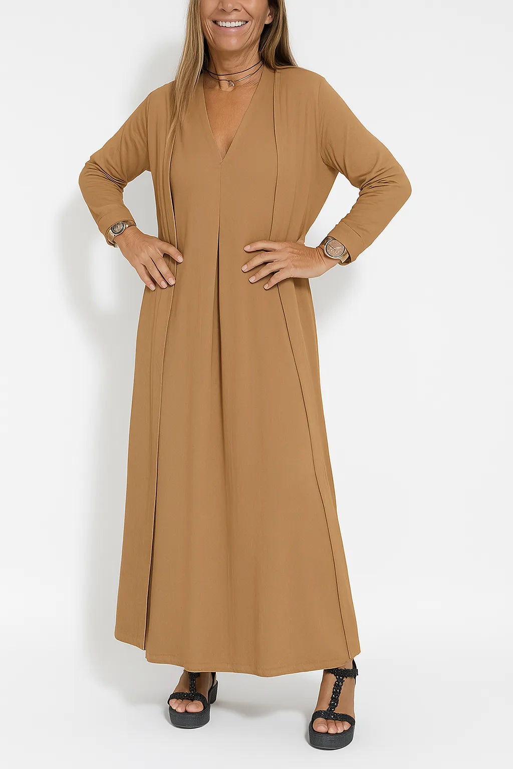 Carmela | Elegantes langes Kleid mit Strickjacke