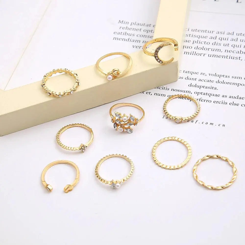 10-delige set Boheemse zilverkleurige en vergulde ringen