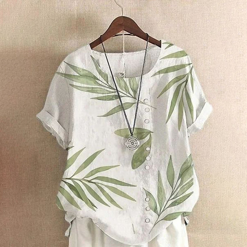Blouse Décontractée À Imprimé Feuilles