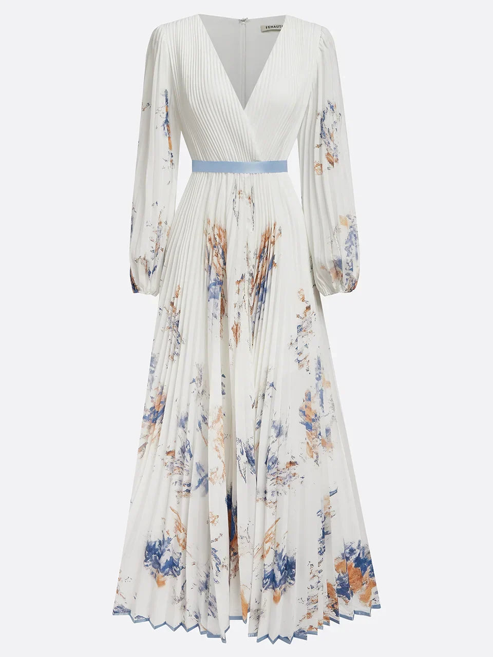 Halston - Elegante maxi-jurk met V-hals en pofmouwen