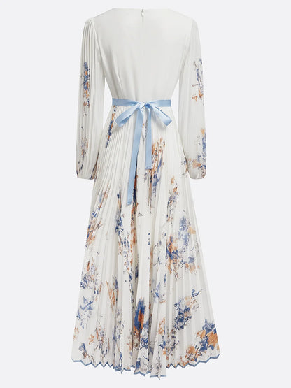 Halston - Elegante maxi-jurk met V-hals en pofmouwen