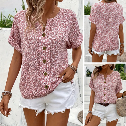Cindy™ | Blouse met bloemenprint en gekerfde kraag