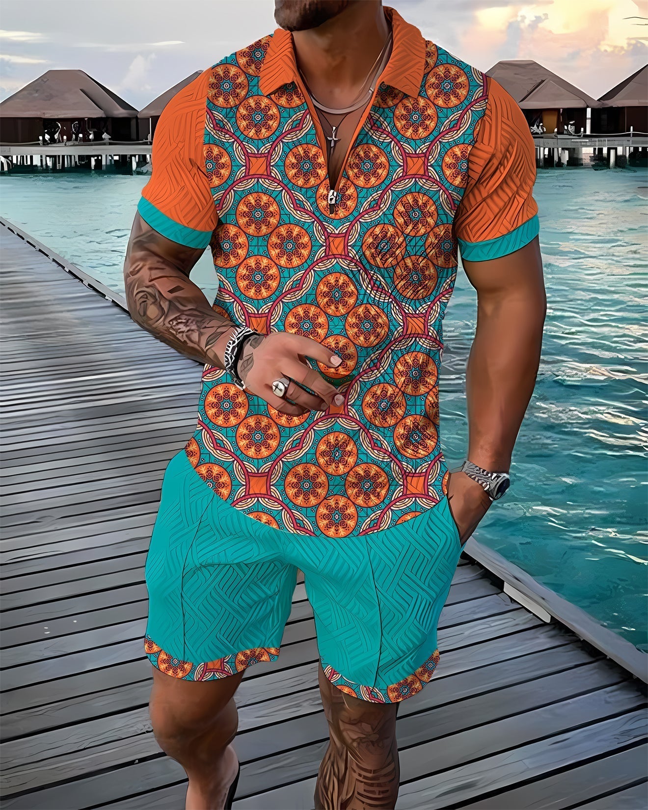 FINN | AZUURBLAUW POLOSHIRT- EN SHORT SET