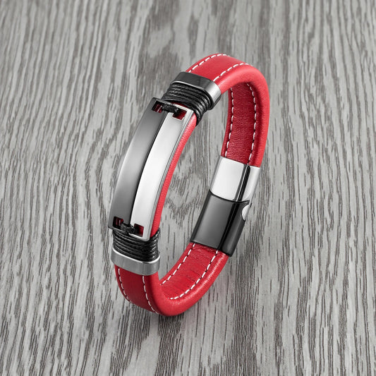 Caesarea Punk Dubbele Rij Armband – Glad Meerkleurig RVS & Breed Leer