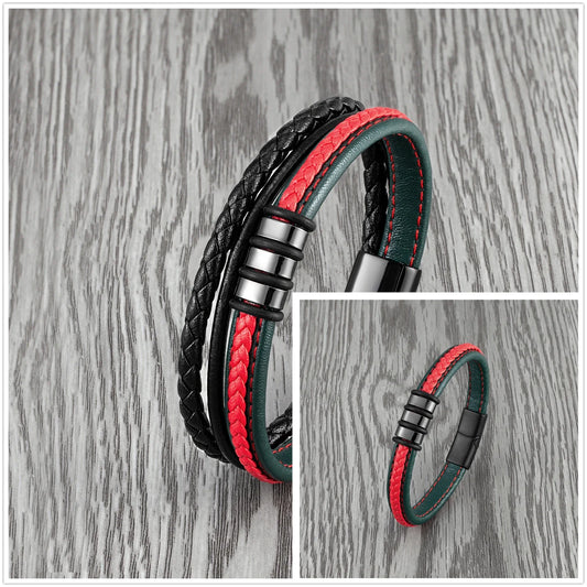 Lutetia Interlocking Couple Bracelet – 316L Edelstaal & Leren Touw Klassiek Unisex