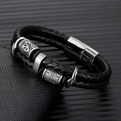 Ferentium Norse Kompas Leren Armband – Viking Stijl Meerlagige Vlecht voor Mannen