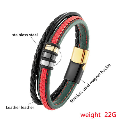 Lutetia Interlocking Couple Bracelet – 316L Stainless Steel & Leather Rope Classic Unisex