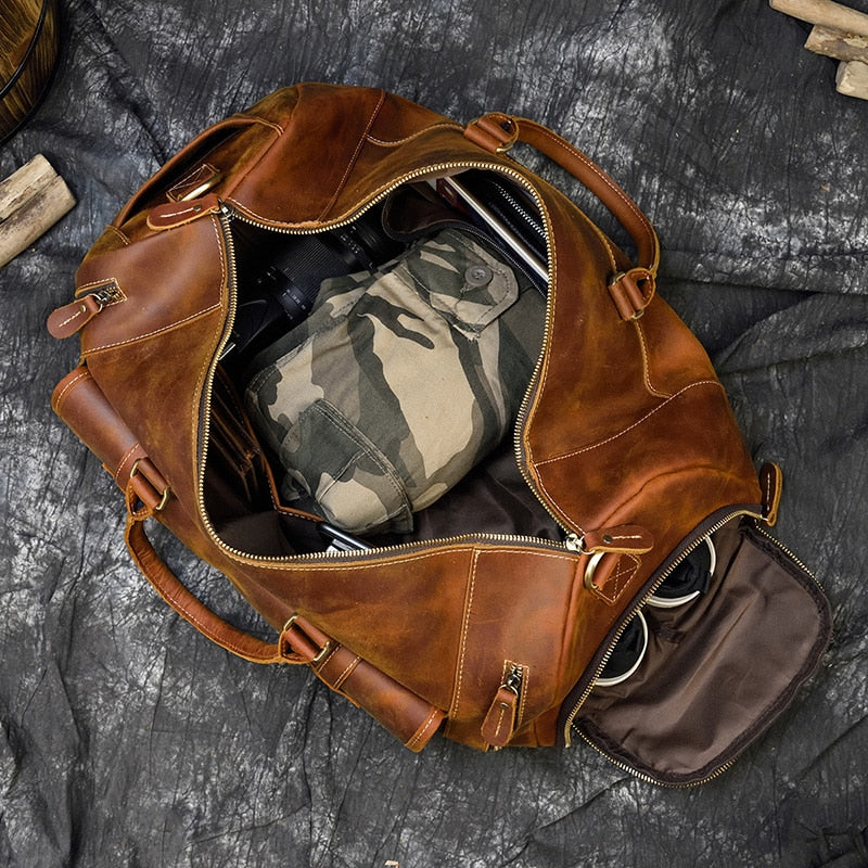 Vintage Crazy Horse Leren Reistas met Schoenenvak