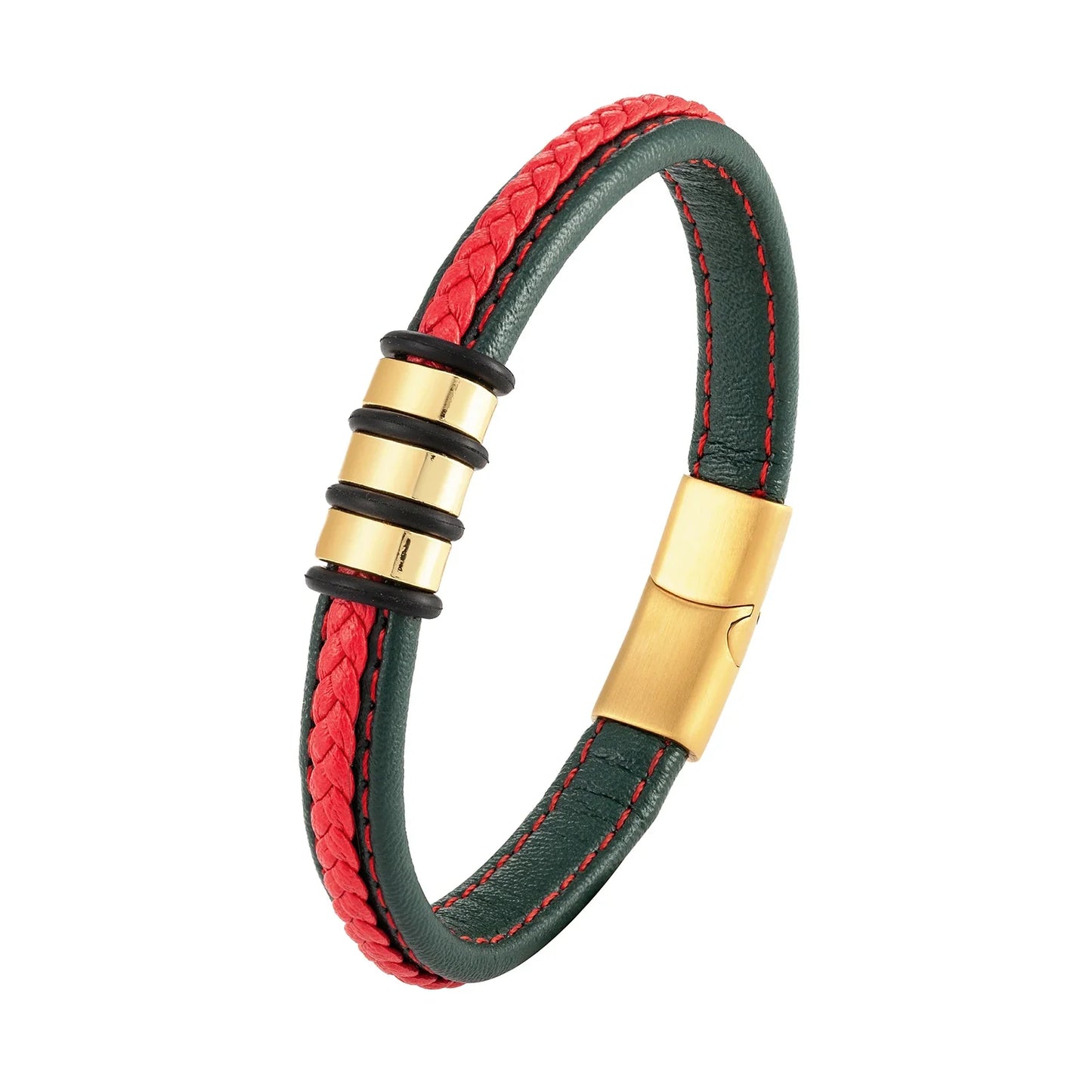 Lutetia Interlocking Couple Bracelet – 316L Stainless Steel & Leather Rope Classic Unisex