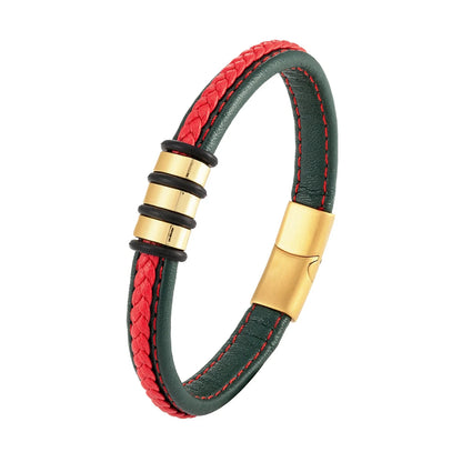 Lutetia Interlocking Couple Bracelet – 316L Stainless Steel & Leather Rope Classic Unisex