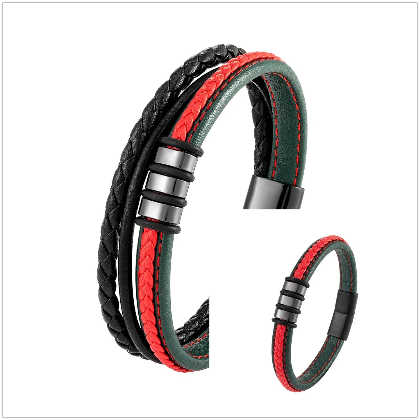 Lutetia Interlocking Couple Bracelet – 316L Stainless Steel & Leather Rope Classic Unisex