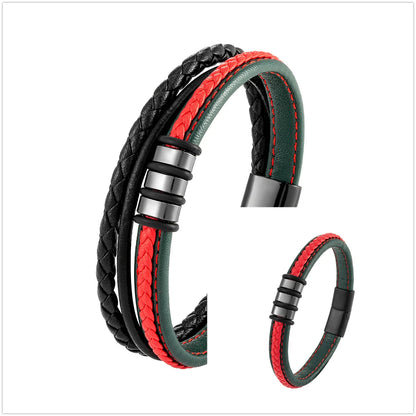 Lutetia Interlocking Couple Bracelet – 316L Stainless Steel & Leather Rope Classic Unisex