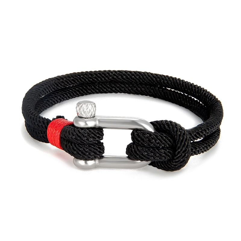 Rope Herenarmband van zwart roestvrij staal – U-vormige survivalarmband voor outdoor en reddingswerk