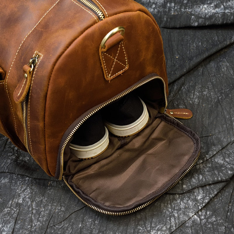 Vintage Crazy Horse Leren Reistas met Schoenenvak