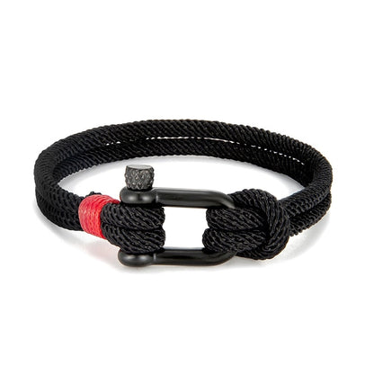 Rope Herenarmband van zwart roestvrij staal – U-vormige survivalarmband voor outdoor en reddingswerk