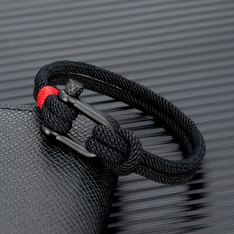 Rope Herenarmband van zwart roestvrij staal – U-vormige survivalarmband voor outdoor en reddingswerk