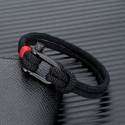 Rope Herenarmband van zwart roestvrij staal – U-vormige survivalarmband voor outdoor en reddingswerk