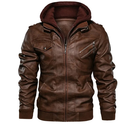 Jonas™ Hybrid – Warme leren jas met capuchon en zakken