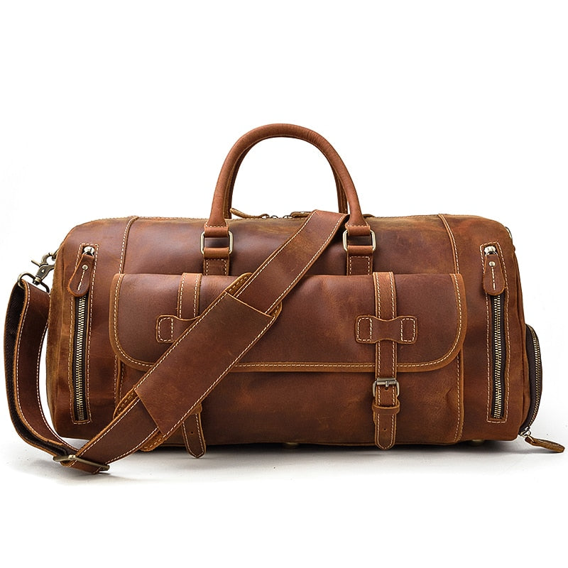Vintage Crazy Horse Leren Reistas met Schoenenvak