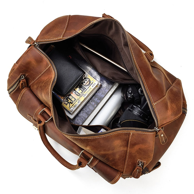 Vintage Crazy Horse Leren Reistas met Schoenenvak