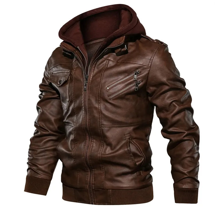 Jonas™ Hybrid – Warme leren jas met capuchon en zakken