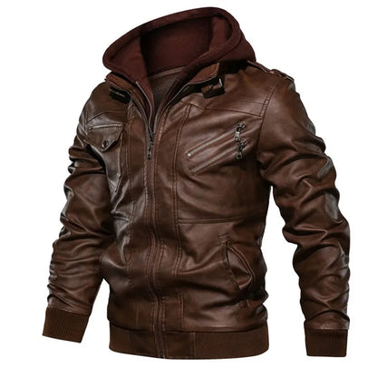 Jonas™ Hybrid – Warme leren jas met capuchon en zakken