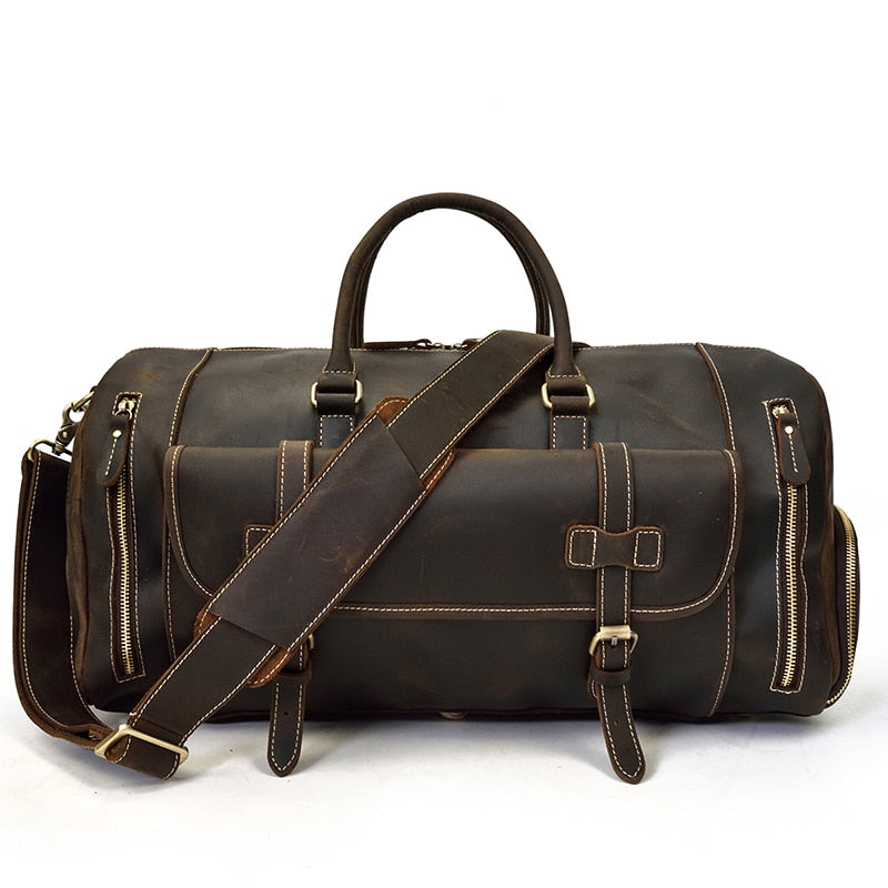 Vintage Crazy Horse Leren Reistas met Schoenenvak