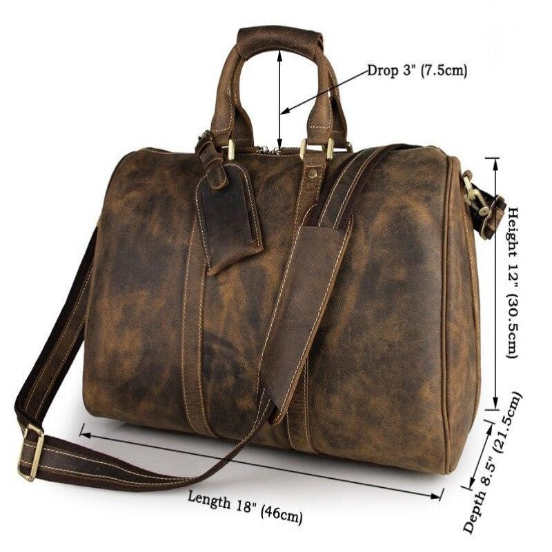 Heren vintage reis-/weekendtas van Crazy Horse-leer