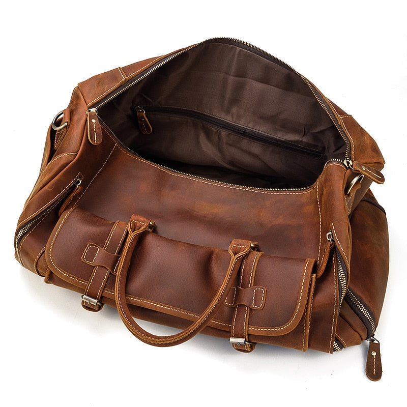 Vintage Crazy Horse Leren Reistas met Schoenenvak
