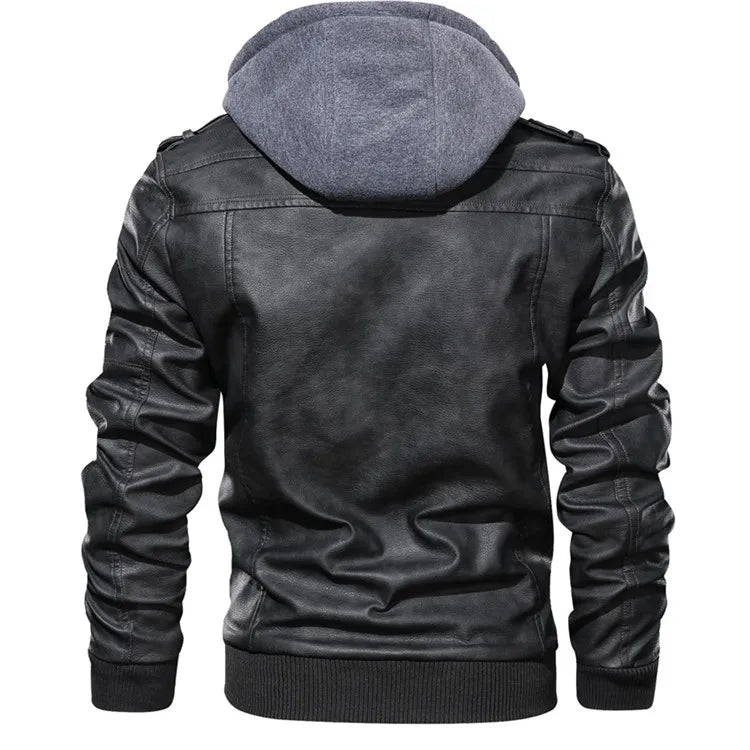 Jonas™ Hybrid – Warme leren jas met capuchon en zakken