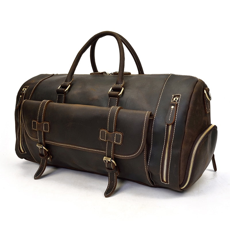Vintage Crazy Horse Leren Reistas met Schoenenvak