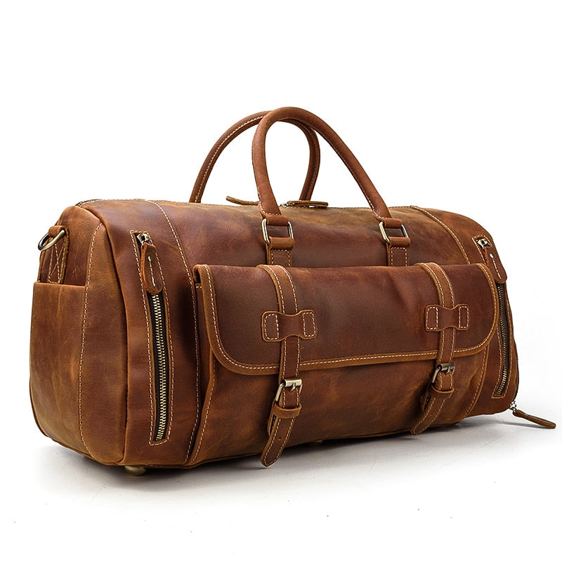 Vintage Crazy Horse Leren Reistas met Schoenenvak