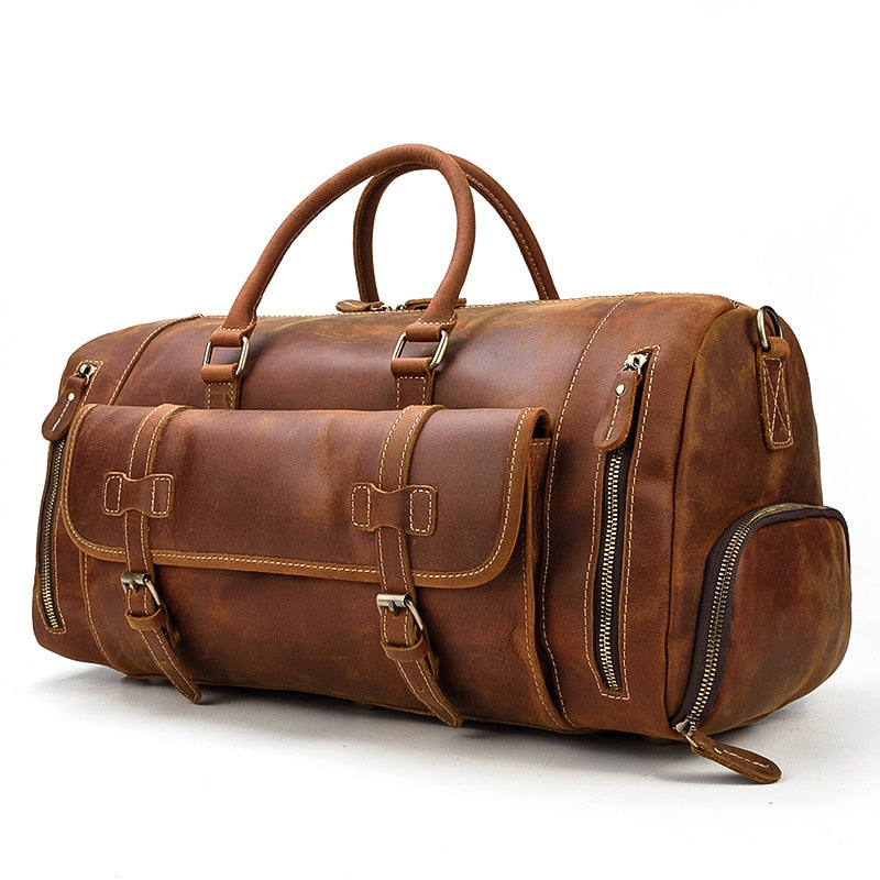 Vintage Crazy Horse Leren Reistas met Schoenenvak