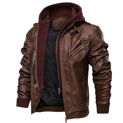 Jonas™ Hybrid – Warme leren jas met capuchon en zakken