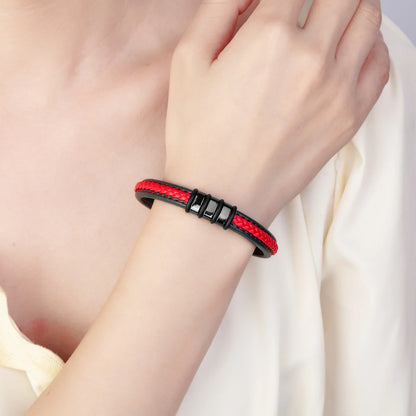 Lutetia Interlocking Couple Bracelet – 316L Stainless Steel & Leather Rope Classic Unisex