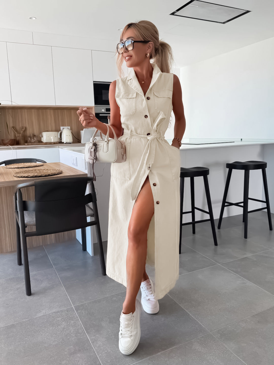 Hanna | Mouwloze lange spijkerjurk