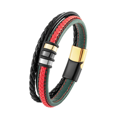 Lutetia Interlocking Couple Bracelet – 316L Stainless Steel & Leather Rope Classic Unisex