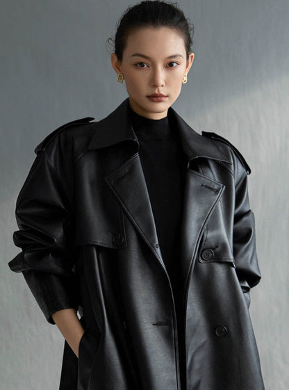 Leren trenchcoat in Francostijl