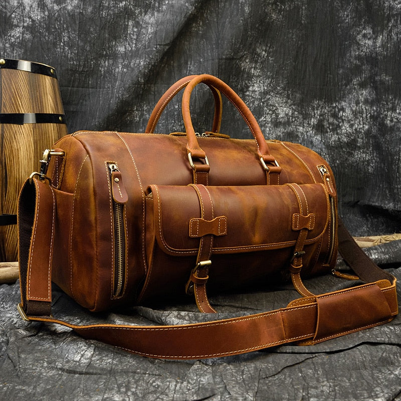 Vintage Crazy Horse Leren Reistas met Schoenenvak