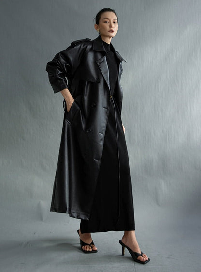 Leren trenchcoat in Francostijl