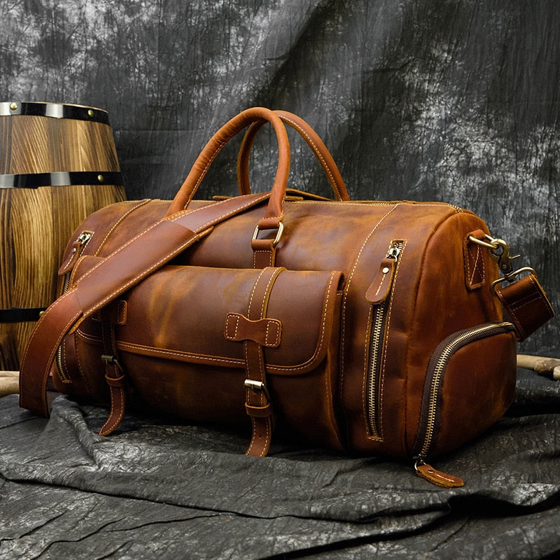 Vintage Crazy Horse Leren Reistas met Schoenenvak