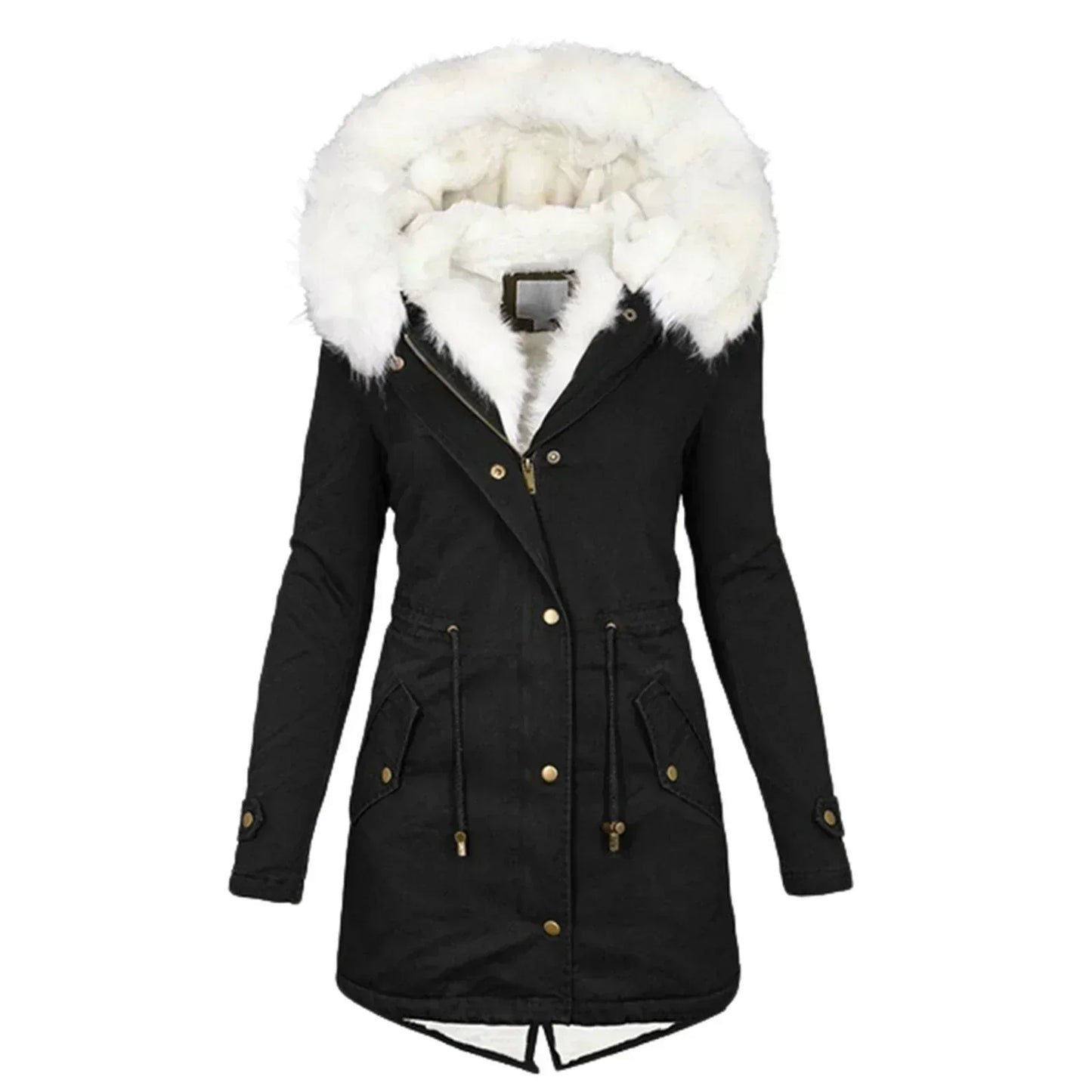 Violet | Warmer Parka-Mantel mit Kunstfellkapuze in Blush Pink
